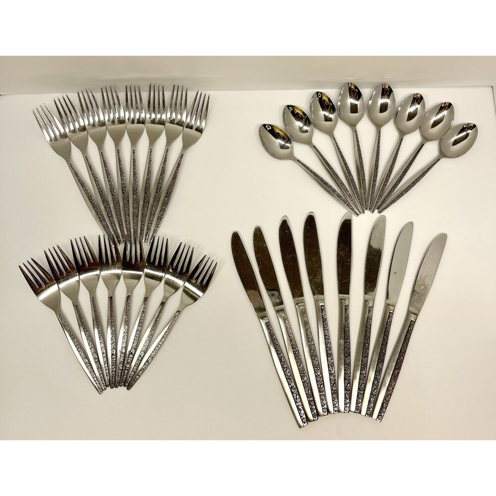 Coventry Bouquet Stainless Flatware–32 Pc Service for 8–Floral Vintage Japan